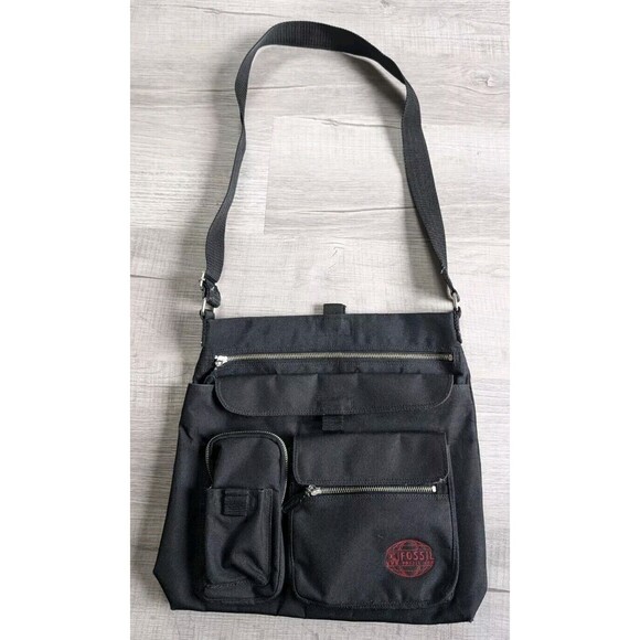 Fossil F/54 Y2K Natural Canvas Leather Strap Messenger Black - Picture 1 of 13
